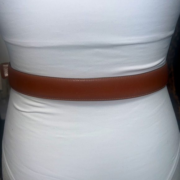 YSL Yves Saint Laurent Vintage Tan and Gold Logo Buckle Belt - Picture 6 of 11